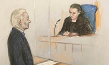 Court artist�s sketch of Julian Assange