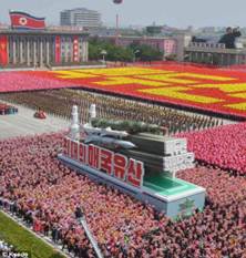Vivid: The well choreographed display saw thousands converge on the square in Pyongyang