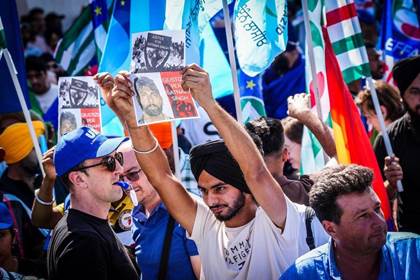 Latina, 25 Giugno 2024. Manifestazione della comunit� indiana di Latina contro il caporalato per la morte sul lavoro di Satnam Singh (Cesare Abbate/Ansa)